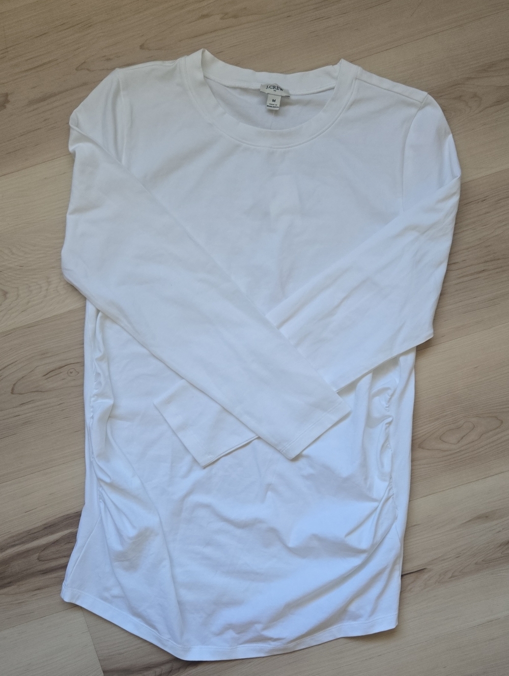 NWT J. Crew Long-Sleeve Crew Tee With Side Rouching, White, Size Medium